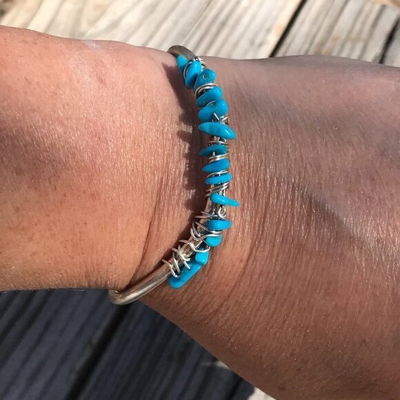 Genuine Sleeping Beauty Turquoise Solid Sterling Silver Cuff Bracelet Handmade - Picture 15 of 16